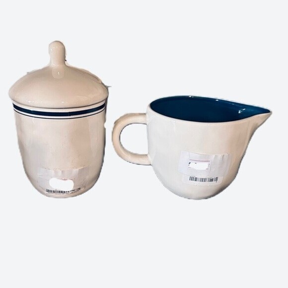 Rae Dunn Blue‎ Line Sweet Sugar Jar with Lid & Pour Creamer - Picture 3 of 16